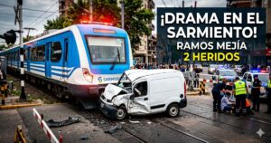 Tren Sarmiento choca contra una camioneta blanca en Ramos Mejía por cruzar con barrera baja