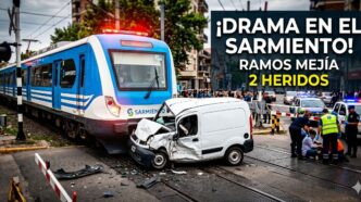 Tren Sarmiento choca contra una camioneta blanca en Ramos Mejía por cruzar con barrera baja