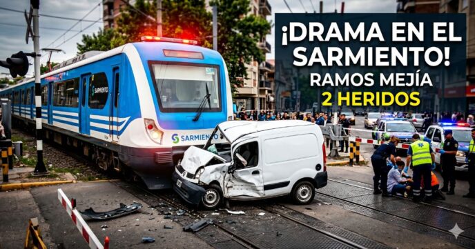 Tren Sarmiento choca contra una camioneta blanca en Ramos Mejía por cruzar con barrera baja