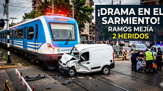 Tren Sarmiento choca contra una camioneta blanca en Ramos Mejía por cruzar con barrera baja