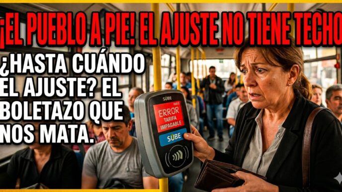 Pasajera con cara de desesperación frente a la máquina validadora de la tarjeta SUBE por el brutal tarifazo y aumento de boletos de colectivo y trenes en mayo 2026. Ajuste al transporte en el AMBA.