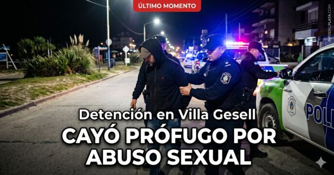 Momento de la detención en Villa Gesell de un hombre prófugo por abuso sexual. Operativo policial en la vía pública.