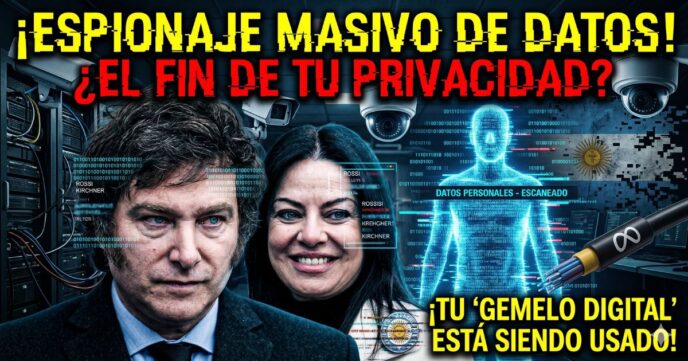 Javier Milei y Sandra Pettovello detrás de un sistema tecnológico de vigilancia con cámaras de seguridad y servidores. Alerta de espionaje masivo y robo de datos personales mediante el Gemelo Digital Social.