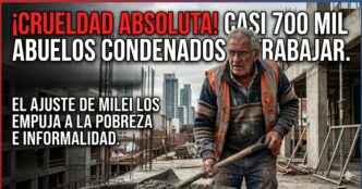 Jubilado trabajando en una obra en construcción por el ajuste de Milei. Casi 700 mil abuelos empujados a la pobreza extrema y la precarización laboral en Argentina.