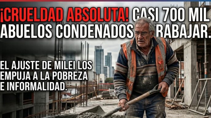 Jubilado trabajando en una obra en construcción por el ajuste de Milei. Casi 700 mil abuelos empujados a la pobreza extrema y la precarización laboral en Argentina.