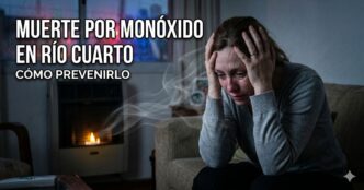 Mujer angustiada frente a una estufa a gas. Prevención y síntomas de intoxicación fatal por monóxido de carbono tras la tragedia en Río Cuarto.