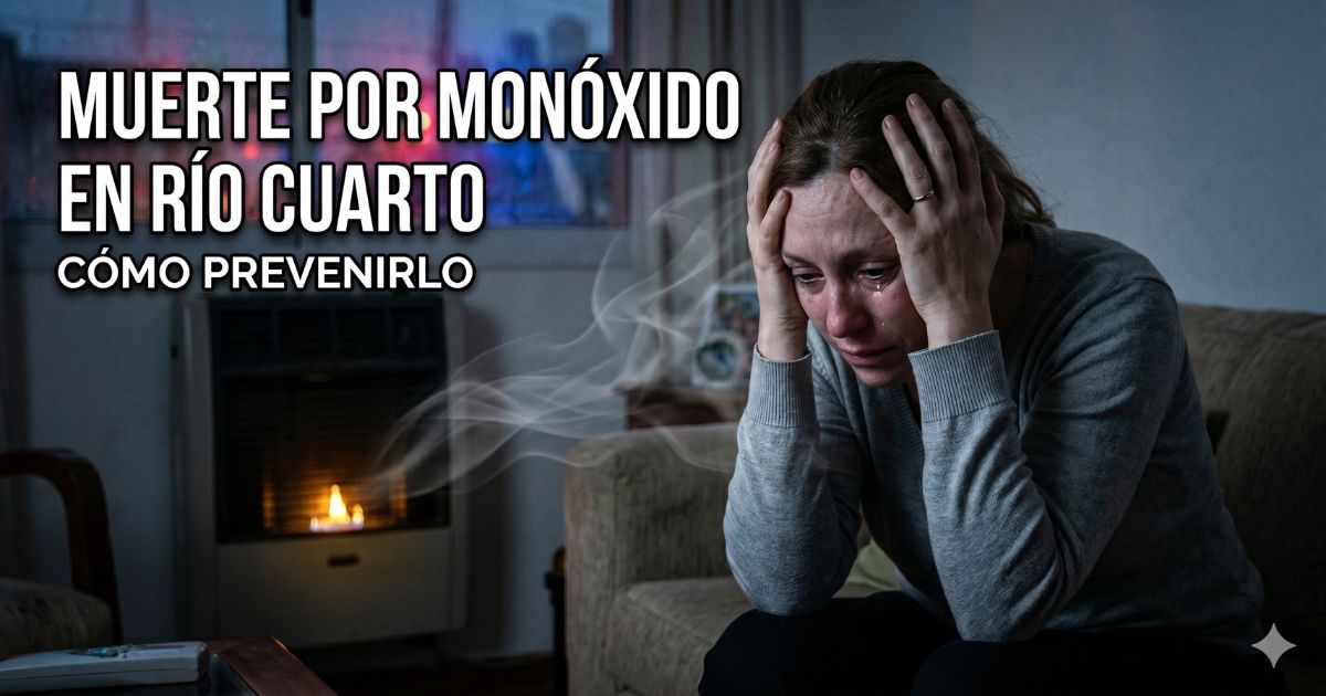 Mujer angustiada frente a una estufa a gas. Prevención y síntomas de intoxicación fatal por monóxido de carbono tras la tragedia en Río Cuarto.