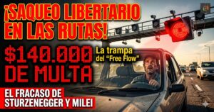 Hombre desesperado en su auto recibiendo una fotomulta de 140 mil pesos por el nuevo sistema de peajes free flow del gobierno.
