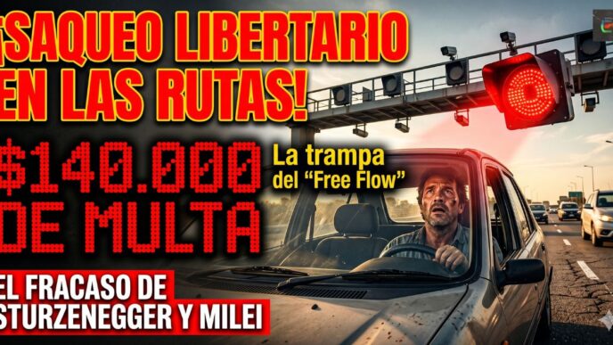 Hombre desesperado en su auto recibiendo una fotomulta de 140 mil pesos por el nuevo sistema de peajes free flow del gobierno.