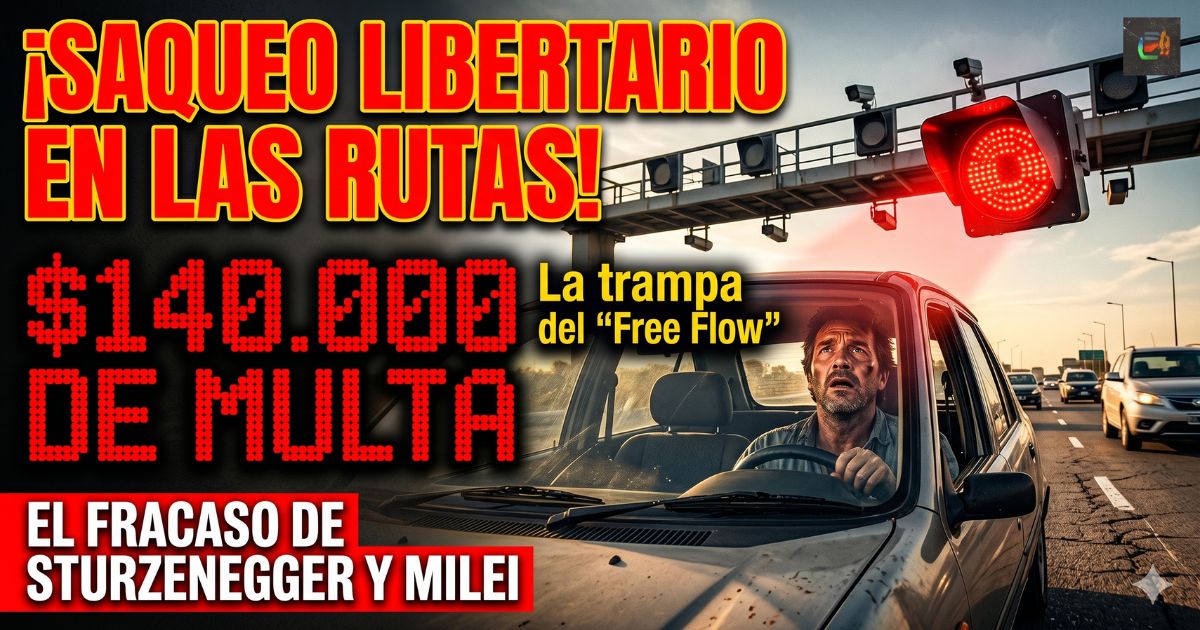 Hombre desesperado en su auto recibiendo una fotomulta de 140 mil pesos por el nuevo sistema de peajes free flow del gobierno.