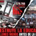 Caricatura de Javier Milei con una motosierra destruyendo la educación pública junto a la masiva marcha universitaria contra el recorte de 78 mil millones.