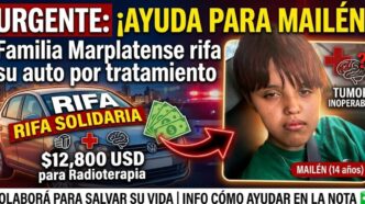 Imagen de campaña solidaria para Mailén, adolescente de Mar del Plata que necesita 12.800 dólares para tratamiento urgente de tumor cerebral. Familia sortea auto.