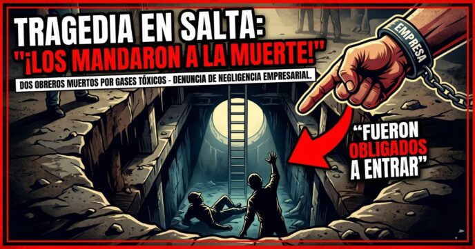 Ilustración de la tragedia en Salta operarios fallecidos en una cloaca por gases tóxicos y denuncia de negligencia.