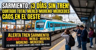 Cartel de alerta máxima por el corte total del Tren Sarmiento entre Merlo y Moreno durante 72 horas.