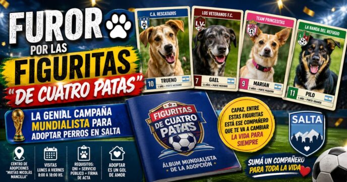 Campaña viral adopción de perros en Salta figuritas del mundial