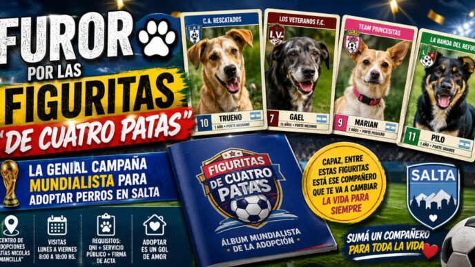 Campaña viral adopción de perros en Salta figuritas del mundial