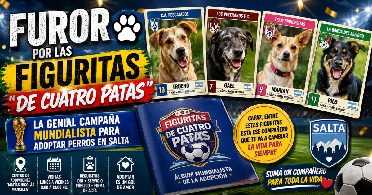Campaña viral adopción de perros en Salta figuritas del mundial