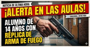 Mano sosteniendo una réplica de arma en escuela secundaria de Entre Ríos. Alerta en las aulas por alumno de 14 años.