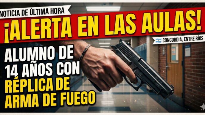 Mano sosteniendo una réplica de arma en escuela secundaria de Entre Ríos. Alerta en las aulas por alumno de 14 años.