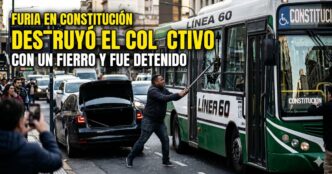 Conductor furioso destroza a palazos un colectivo de la Línea 60 en Plaza Constitución tras una discusión de tránsito.