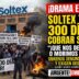 Trabajadores de la fábrica textil Soltex en Trelew quemando neumáticos en protesta por vaciamiento patronal y 300 días sin cobrar salarios por el ajuste del Gobierno.