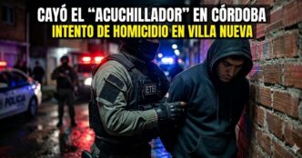 Operativo policial del Grupo ETER deteniendo a joven sospechoso por brutal intento de homicidio con arma blanca en Villa Nueva, Córdoba.