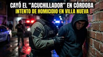 Operativo policial del Grupo ETER deteniendo a joven sospechoso por brutal intento de homicidio con arma blanca en Villa Nueva, Córdoba.