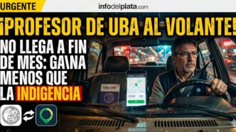 Docente de la UBA trabajando como chofer de Uber. Denuncia el ajuste brutal de Javier Milei a las universidades públicas y los salarios de indigencia. Profesor al volante por la crisis económica.