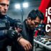 Operativo policial contra la mafia china: oficial esposando a un extorsionador frente a un arsenal de armas de fuego incautadas.
