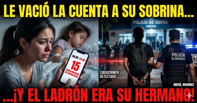 Mujer angustiada al ver su cuenta vaciada en el celular y hombre detenido por la Policía de Misiones en Oberá tras el robo de ahorros familiares.