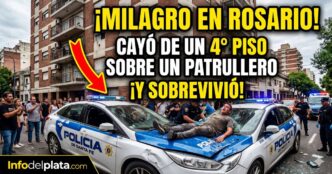 Hombre sobrevive de milagro tras caer de un cuarto piso y estrellarse contra el capot de un patrullero de la Policía de Santa Fe en pleno centro de Rosario.