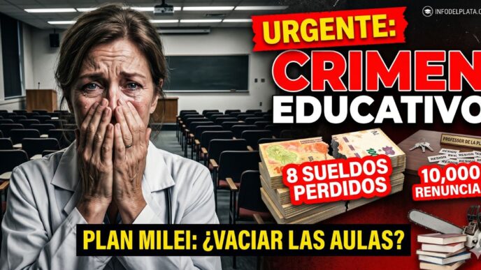Docente llorando por salarios de indigencia ajuste Milei universidad publica renuncias mayo 2026