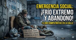 Hombre mayor en situación de calle en Buenos Aires sufriendo el frío extremo junto a su perro. Consecuencias del ajuste y la crisis habitacional: emergencia social con más de 5000 personas sin techo.