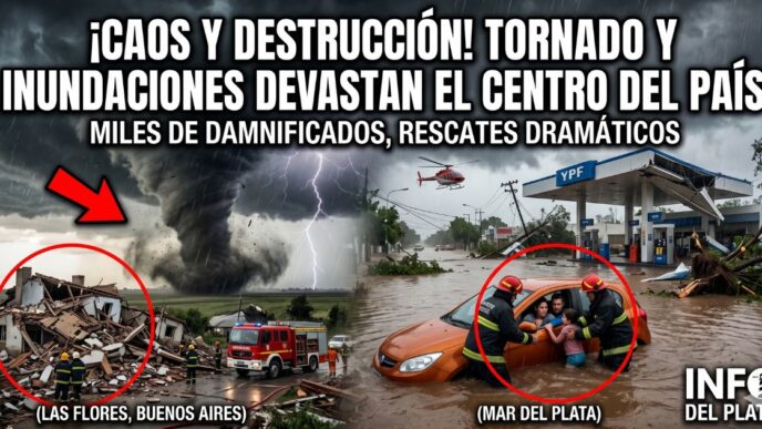 Temporal en Argentina: tornado arrasa una casa en Las Flores y bomberos rescatan a una familia de un auto inundado en Mar del Plata