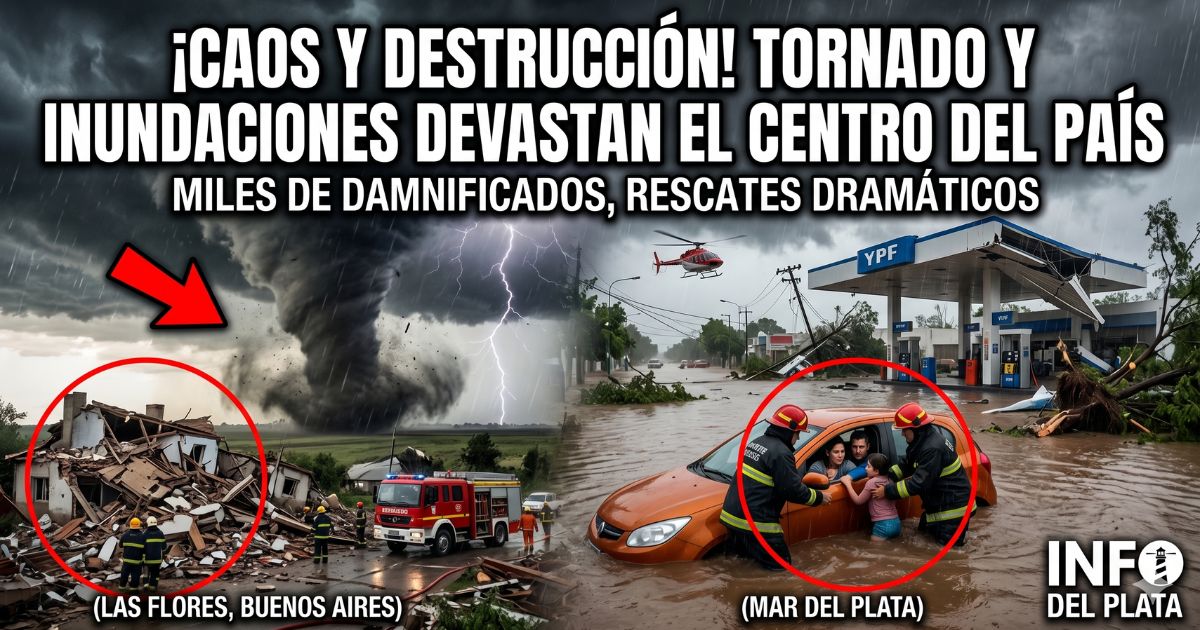Temporal en Argentina: tornado arrasa una casa en Las Flores y bomberos rescatan a una familia de un auto inundado en Mar del Plata