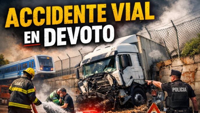 Camión choca contra el muro del ferrocarril San Martín en Villa Devoto, generando caos, derrame de combustible y operativo de emergencia.