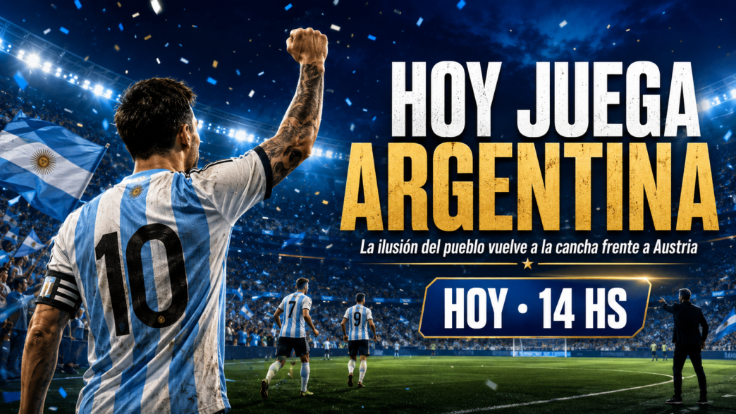 Portada de Argentina vs Austria por el Mundial 2026, con la Selección Argentina jugando a las 14 hs
