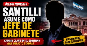Diego Santilli como jefe de Gabinete representado con una silueta frente a la Casa Rosada en una miniatura sobre la crisis política del Gobierno de Javier Milei.