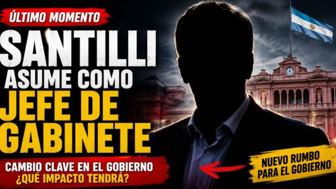 Diego Santilli como jefe de Gabinete representado con una silueta frente a la Casa Rosada en una miniatura sobre la crisis política del Gobierno de Javier Milei.