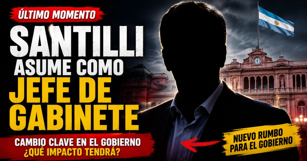 Diego Santilli como jefe de Gabinete representado con una silueta frente a la Casa Rosada en una miniatura sobre la crisis política del Gobierno de Javier Milei.