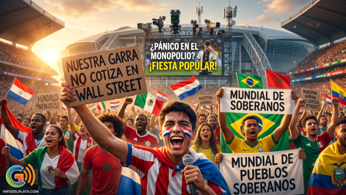 Placa roja y negra con letras grandes y llamativas que expone las portadas de los principales diarios nacionales ocultando la rebelión deportiva popular.