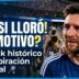 Primer plano de Lionel Messi llorando de emoción y siendo abrazado por un compañero durante el Mundial 2026, con un texto que dice "¡Messi lloró! ¿El motivo? Hat-trick histórico y la inspiración en Nadal".