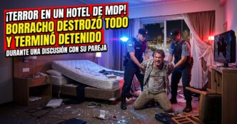 Hombre detenido por la policía tras un violento ataque de furia y destrozos en una habitación de hotel céntrico en Mar del Plata.