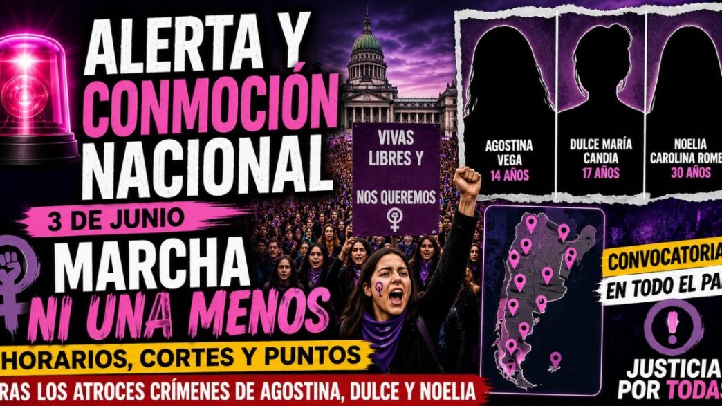 Multitudinaria marcha Ni Una Menos 3J frente al Congreso en reclamo de justicia por los femicidios de Agostina, Dulce y Noelia