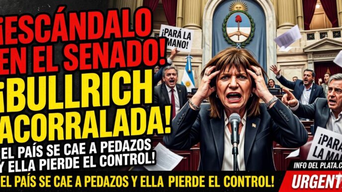 Patricia Bullrich desesperada y acorralada en el Senado de la Nación por el escándalo del Gobierno de Milei.