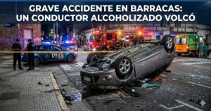Auto volcado y completamente destruido en Barracas tras un violento choque. Operativo de emergencia con la Policía de la Ciudad y ambulancias del SAME asistiendo al conductor alcoholizado en la calle Zepita.