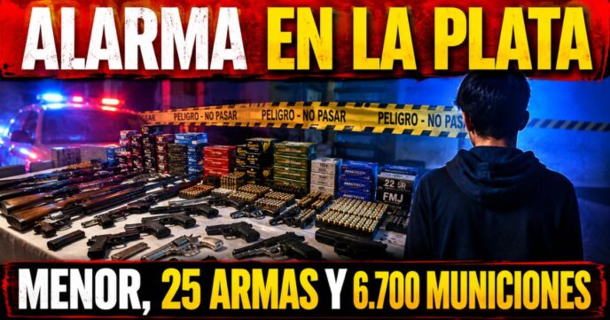 Miniatura de noticia policial sobre el caso del adolescente con armas en La Plata, investigado tras el hallazgo de 25 armas y más de 6.700 municiones.