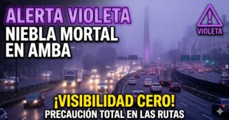 Autopista del AMBA con visibilidad nula por densa niebla. Alerta violeta del Servicio Meteorológico Nacional por peligro extremo en el tránsito.