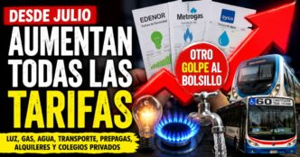 Aumento de tarifas en julio 2026: suben la luz, el gas, el agua, el transporte, las prepagas, los alquileres y los colegios privados en Argentina.