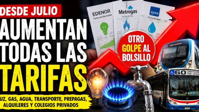 Aumento de tarifas en julio 2026: suben la luz, el gas, el agua, el transporte, las prepagas, los alquileres y los colegios privados en Argentina.